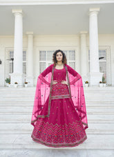 Chinon Chiffon Salwar Suit in Deep Pink